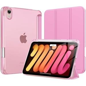 MoKo for iPad mini 7 A17 Pro Case 2024, iPad mini 6th Generation Case 8.3 Inch 2021 with Pencil Holder, Slim Light Trifold Smart Protective Cover with Hard PC Translucent Back Shell, Pink