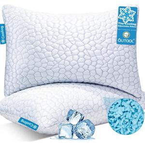 QUTOOL Cooling Bed Pillows for Sleeping Shredded Memory Foam King Pillows 2 Pack Gel Pillows King Size Set of 2, Support Yet Soft Adjustable Pillow for Side, Back Sleepers (White-cooling Basic)