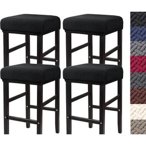 HFCNMY Stool Covers Rectangle,4 Pack Stretch Rectangle Bar Stool Covers Jacquard Vanity Stool Cover Washable Counter Stool Covers Bar Stool Seat Covers Saddle Seat Cover with Elastic Bands Black