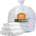 Veska 55-60 Gallon Trash Bags, Large Clear Garbage Bags,150 Bags Bulk Can Liners Perfect for Office, Waste, and Storage Use, Recycling, Yard Waste, and Leaf Collection, Rollaway Bin Liners