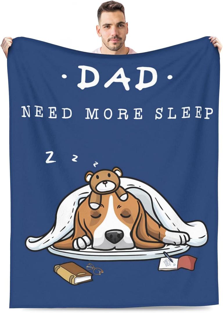 Dad Son Daughter Gift Blanket, Funny Cozy Dog Dad Blue Throw Blanket for Fathers Day, Christmas, 50"X60"