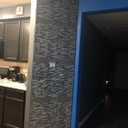 Hominter Glass Stone Tile Linear Mosaic Teal Blue Crystal Glass Gray Polished Marble Interlocking Bathroom Wall Tiles Kitchen Backsplash Fireplace Decor (3x12 Sample)