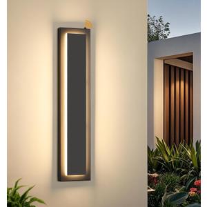 23.6'' Dusk to Dawn Outdoor Sconce Lights Black Exterior Lighting Fixtures | 3000K, Built-in LED Modern Front Porch Light, IP65 Waterproof Hardwired Sensor Outside Wall Lights for House Garage, 1 Pack