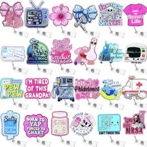 24 PCS Nurse Badge Reels Bulk Funny Badge Holders Retractable Clip Cute Nursing Medical Asssitants RN LPN CNA Nurses Week Gift Accessories for Work