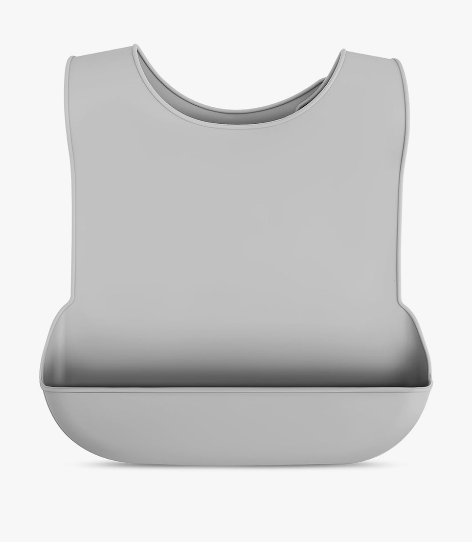 Silicone Adult Bib for Elderly - Waterproof, Washable, Adjustable Bib with Crumb Catchers - Reusable Mealtime Protector for Seniors, Men & Women - 16.53 X 11.02 Inches, Grey