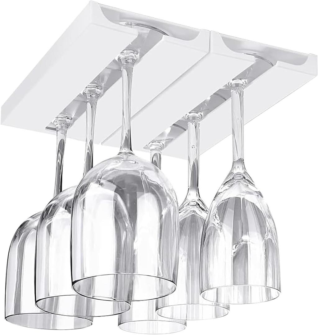 2 Pcs Wine Glass Holder Under Shelf or Cabinet Punch-free,Stemware Rack Glassware Drying Storage Hanger for Kitchen,Bar and Restaurant (White) (10 Inch 2 Pack)