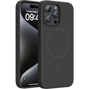 Miracase Magnetic for iPhone 15 Pro Max Case, [Soft Anti-Scratch Microfiber Lining], Compatible with MagSafe, Liquid Silicone Case Shockproof Drop Protection Phone Case for 15 ProMax, Black