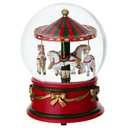 Christmas Snow Globe, Lighted Musical Snow Globes with Santa Sleigh and Reindeer Flying Around Snowy Mountain House 360 Rotation, Battery Operated Holiday Snowglobe for Kids Gift Home Decor 