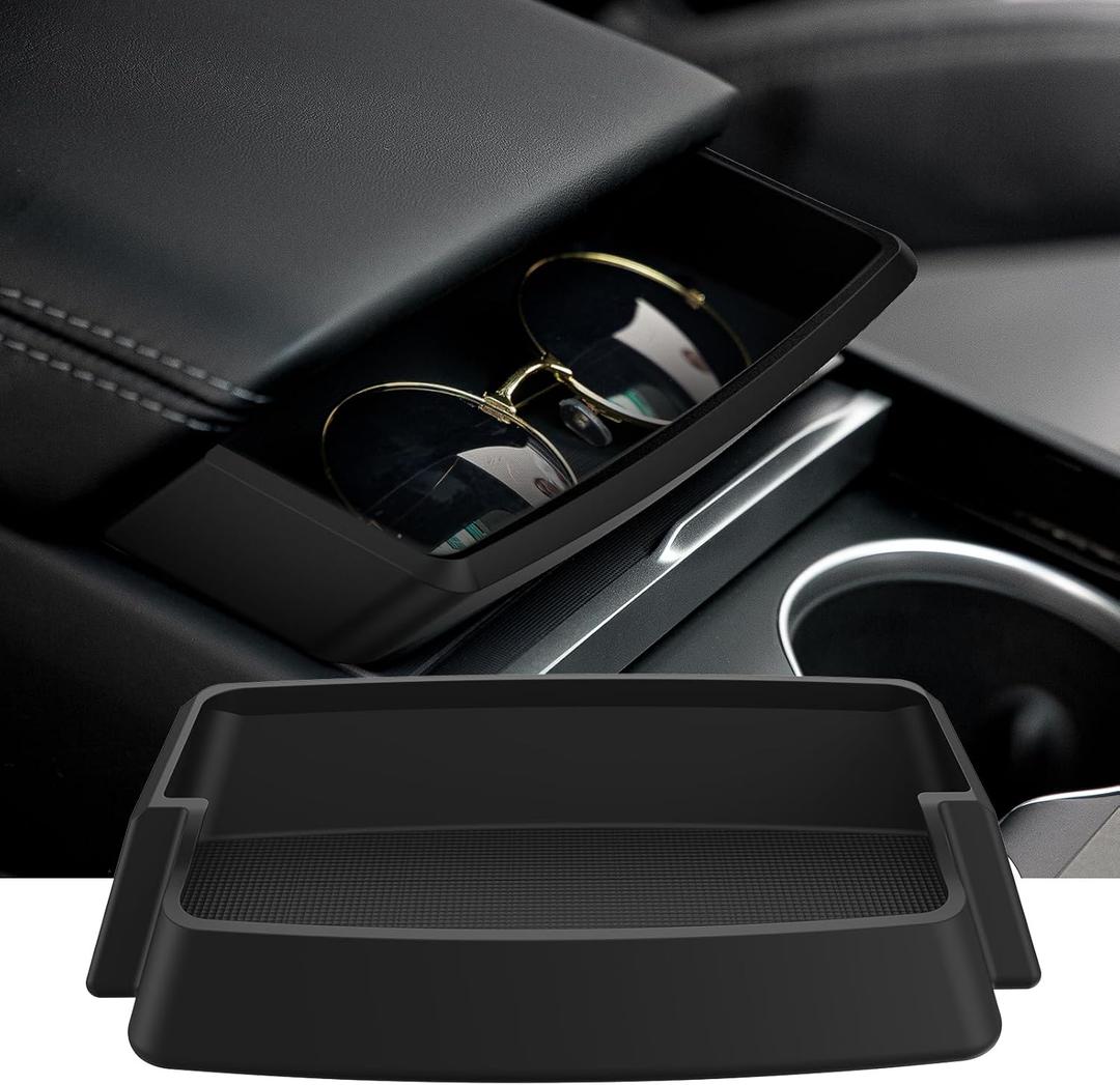 2025 Center Console Sunglasses Holder for Tesla Model Y Juniper & Model 3 Highland, Soft Silicone Armrest Key Card Phone Holder Storage Box for 2025 2026 Model Y Juniper Model 3 Highland Accessories