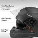 YEMA Modular Motorcycle Helmets, DOT Approved Full Face Motorcycle Helmet with with Flip Up Dual Visor for Men & Women - Street, Scooter, ATV, E-Bike, Matte Black, S (54-55 cm)