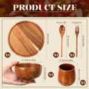 20 Pcs Acacia Wood Dinnerware Set 10 Inch Round Wooden Plates Bowls Tea Cups Fork Spoons Acacia Wood Tableware Supplies Easy Cleaning Lightweight for Dishes Snack Dessert, 4 Set