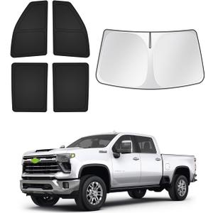 Sunshades for Chevrolet/Chevy Silverado 2500 3500 Crew Cab 2020-2026 Accessories Windshield Sun Shade Side Rear Window Shade Cover Sun Visor Shield Privacy Protection Keep Car Cool Black 5PCS