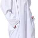 Boy's Muslim Arab Islamic Kaftan Embroidered Robe Solid Color Thobe Islamic Arabic Abaya Ethnic Dress With Pockets, 7-8Y