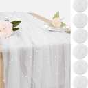 Set of 6 Pearl Table Runner 29 x 120 Inch White Tulle Fabric Lace Table Runners Boho Rustic Table Runners for Bridal Shower Birthday Party Wedding Arch Veil Dessert Table Decor(White)