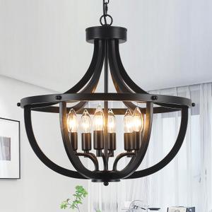 Farmhouse Black Chandelier, Modern Industrial Adjustable Height Pendant Light, Rustic Vintage Style for Dining Room, Kitchen Island, Entryway, Hallway, Foyer, 19.5"