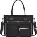 Multi-functional Quilted Tote Bag: 15.6" Laptop Work Bag, Nurse Bible Bag, Teacher Shoulder Handbag for School/Travel (Black)