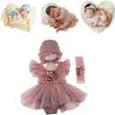 Newborn Photography Props Baby Girls Outfits,Baby Photo Props Soft Lace Headdress Bodysuits Set