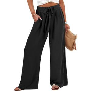 Caracilia Wide Leg Palazzo Pants for Women Summer High Waist Flowy Loose Casual Lounge Trousers Beach Travel Vacation Clothes (X-Large, Black)