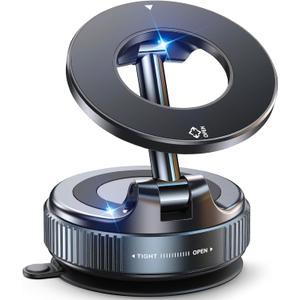 Magnetic Suction Cup Phone Mount for Magsafe, 360 Adjustable Magnetic Car Phone Holder, Pocket Size Foldable Car Mount, Cell Phone Holders for Your Car for iPhone 16 Pro Max 15 14 13 12 Plus (Black)