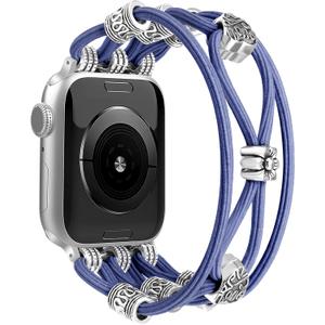 Beaded Bracelet Compatible with Apple Watch Band 41mm 38mm 44mm 42mm 45mm 46mm 49mm Women Boho Braided Solo Loop Nylon Stretchy Dressy Strap for iWatch Serie11/10/9/8/7/6/5/4 SE 3/2/1 Ultra (A Lavender Gray)