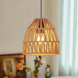 SUNLLOK Rope Pendant Light for Kitchen Island, Adjustable Height Modern Rattan Ceiling Hanging Lamp, Basket Lampshape Chandelier Wall Light Fixtures for Living Room, Dining Room, Restaurant