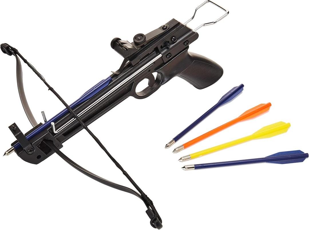 Tactical Crusader Hand Held Hunting Archery 50LB Pistol Crossbow Gun, Black (Darts Color May Vary)