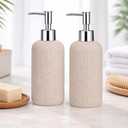 Soap Dispensers 400ML 13OZ 2Pcs Hand Dish Lotion Shampoo Soap Dispenser Jar Travertine Hand Soap Dish Soap Resin Soap Pump Bottles for Kitchen Bathroom Countertop (Sandstone)