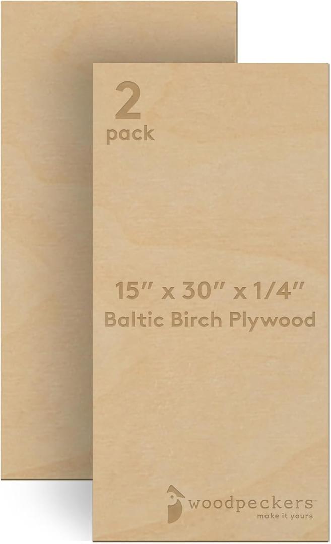 Baltic Birch Plywood 15 x 30 x 1/4 Inch - 6 mm Craft Wood, Pack of 2 B/BB Grade, Stronger Than Basswood Sheets or Balsa Wood, Perfect for Laser, CNC Cutting, Wood Burning, by Woodpeckers