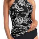 Tempt Me Two Piece Tankini Set Tummy Control Swimsuit for Women High Neck Top with Bottom Bathing Suits Ruched Swimwear Size M