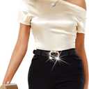 Silk Satin Tops for Women - Off The Shoulder Blouse Dressy Casual Short Sleeve Ruched Elegant Tunic Shirts (Small, Beige)