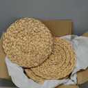 Natural Round Placemats Set of 6, 12 inch Woven Placemats, Herringbone Pattern, Table Mats Braided Heat Proof, Farmhouse Boho Table Place Mat Ourdoor Wicker Chargers for Dinner Plates