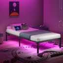 Twin Bed Frame with LED Lights & Charging Station - 14 Inch Heavy Duty Metal Platform Bed Frame No Box Spring Needed, Easy Assembly, No Noise