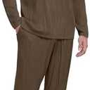 PrinStory Men's Pajama Set Soft Long Sleeve Shirts and Pants Mens Pjs Loungewear 2025 Outfits Coffee XL