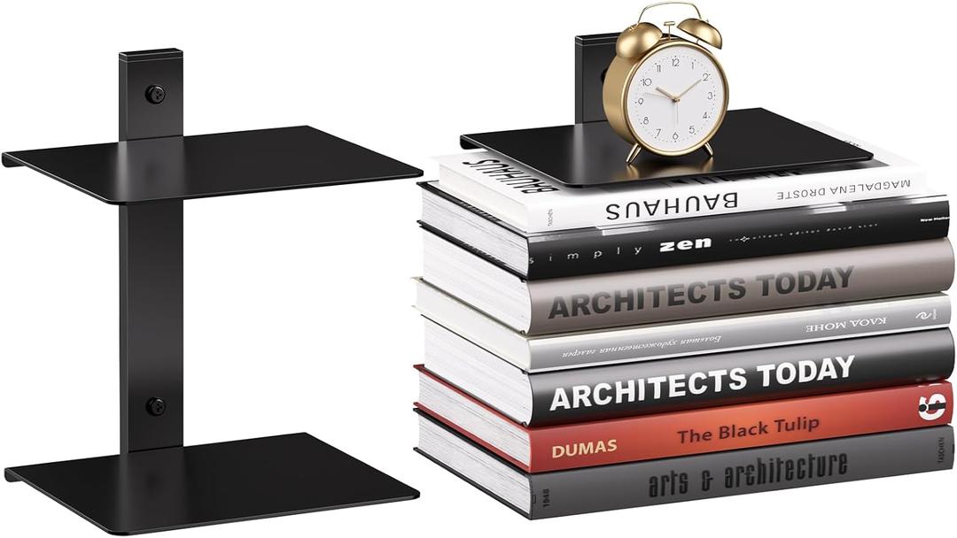 Invisible Floating Bookshelf for Wall, 2 Tier Vertical Spine Book Tower Wall Mounted, Heavy-Duty Metal Book Organizers for Home Office, 1 Pack Black