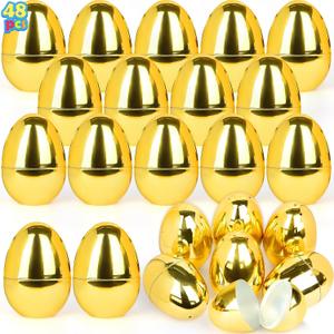 LEASEN 48 Pack Gold Easter Eggs, 2.3 Inch Metallic Plastic Empty Eggs, Surprise Golden Eggs Fillable for Easter Treats Fillers, Easter Eggs Hunt, Easter Party Favor, Basket Stuffers Fillers