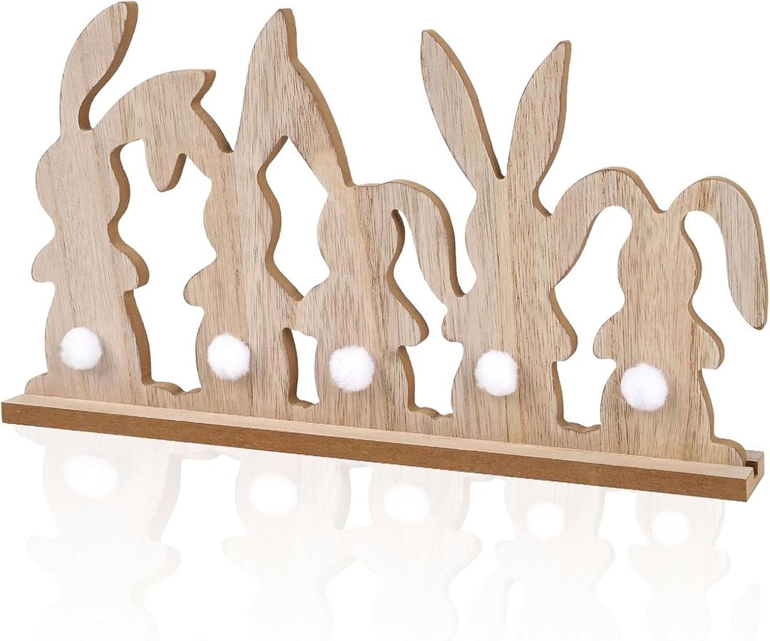 COCHIE Easter Decorations for the Home, Rustic Farmhouse Wooden Bunny Blocks Tiered Tray Decor Set, Vintage Spring Wood Bunnies Sign for Table Top Office Party Shelf Decoration (Retro)