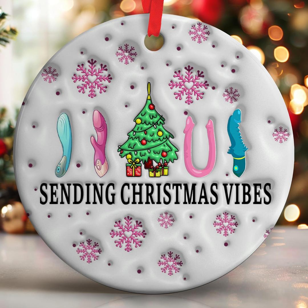 4 x Funny Christmas Ornaments - Humorous Holiday Ornaments for Christmas Tree Decoration, Unique Gag Gifts for Friends, White Elephant Gifts - Quirky Ceramic Ornament with Gift Box