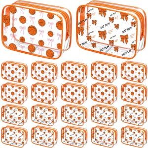 24 Pcs Basketball Clear Makeup Bag for Team Gift Party Favor Basketball Goodie Bags with Zipper for Woman Team Gifts Sport Birthday Decorations Supplies