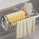 TAILI Sponge Holder with Strong Suction Cup, 4-in-1 Rustproof Sink Organizer - Sink Caddy Holds Sponges, Brushes, Stoppers & Scrapers -Silver