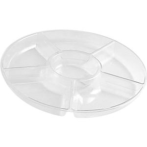 Plastic Elegant Clear Tray, 6 Section - 1 Count | Premium Round Party Platter for Nuts, Chocolate, Candy, Spreads & Condiments