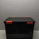 IRIS USA WeatherPro 74 Qt Storage Bins with Lids, 4 Pack, BPA-Free Plastic Gasket Box with Tight Latch and Seal, Stackable Nestable Tote Tub - Black/Red