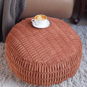 Artbloss Unstuffed Pouf Ottoman Cover Soft Storage Extra Seat Farmhouse Comfortable Bohemian Poufs Accent Footrest 20x20x8 Inches for Living Room Bedroom Study Nook (Caramel B, Round)