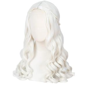 Linfairy Women Girl's White Blonde Long Wavy Wig Halloween Cosplay Costume Queen Wig Adult