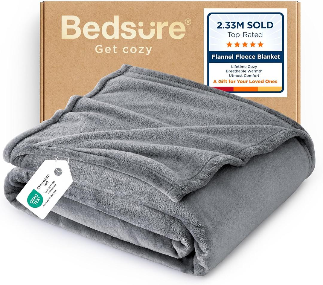Bedsure GentleSoft Fleece Blanket Twin Size Grey - 300GSM Lightweight Plush Fuzzy Cozy Soft Warm Blanket for Bed, Sofa, Couch, Travel, Camping, 60x80 inches