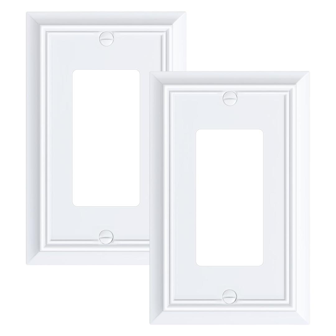 2-Pack Decorator Wall Plate Cover, Pure White Decorative Switch Plates and Outlet Covers, Durable Natural Bamboo Fiber Wall Plates for Electrical Outlets, Receptacle, GFCI Outlet, Dimmer Switch