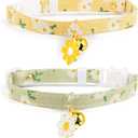 2 Pack Cotton Breakaway Cat Collar with Bell Yellow&Green Flowers Pendant Cute Kitten Cat Collar Suitable for Girls and Boys