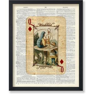 Poster Master Absolem Caterpillar Print - Alice Wonderland Poster - Dictionary Art - Housewarming Gift for Boy, Girl - Queen of Diamonds Art - Decor for Nursery, Kid's Room - 8x10 UNFRAMED Wall Art (8L" x 10W")