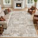 DEXI 9x12 Area Rugs for Living Room, Washable Indoor Rug for Bedroom, Khaki | Modern Abstract Decor, Non Slip, Stain Resistant, Low Pile Soft Thin Large Carpet for Dining Room, Playroom, Office, Nursery
