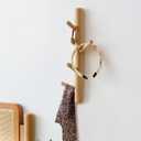 Vertical Coat Rack Wall Mounted - Height 16 Inches, Oak Wood Vertical Hat Rack for Wall with 4 Hooks, Modern Coat Rack Tree for Hanging Hats, Jackets, Bags in Entryway Bedroom Office