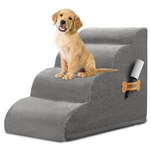 Dog Stairs, Romrol Dog Steps Ramp for High Bed and Couch, Dogs Ramp with Durable Non-Slip Waterproof Fabric Cover, Pet Stairs for Small Dogs and Cats or Pets Joints, 4-Tiers,Grey